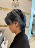 ハイトーンカラーウルフマッシュレイヤーパーマグレージュカラー