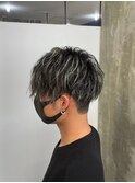 フェザーショートアップバングセンターパートメンズハイライト