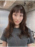 ニュアンスゆるパーマ　オン眉ウェーブパーマヘア