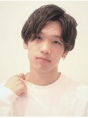 センターパートツーブロックショートサマーカットくせ毛風パーマ