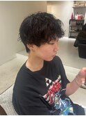 ショートパーマ　スパイラルパーマ　ブラウンカラー