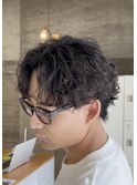 大分波巻きスパイラルパーマメンズマッシュウルフツーブロック