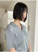 グレージュハンサムショートレイヤーカットセミロングボブヘア