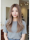 レイヤーロングベージュ20代30代40代くびれエクステ韓国ヘア