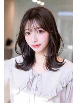 艶髪/くびれミディアム/暗髪カラー/くびれ巻き