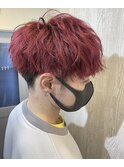 カーディナルレッド×無造作マッシュ【TELA HAIR 石岡】