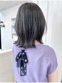 福山市美容室Caary 暗髪パープルグレージュ春ミディアムヘア