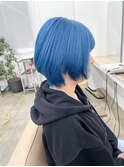 ハイトーンカラーブルー/前下がりボブ/ケアブリーチ/名古屋