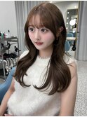韓国ヘア/レイヤーカット/前髪/顔まわり/オリーブベージュ