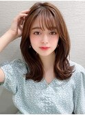 韓国ヘア/大人かわいい/ピンクベージュ/モテ髪/シースルー前髪