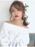 サイドポニーテール ヘアセットゆるふわ 結婚式 お呼ばれ