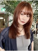 ロングレイヤー レイヤーカット 顔まわりレイヤー暖色