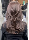 レイヤーカットピンクグレージュブリーチなしダブルカラー