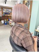 ケアブリーチカラーハイトーンカラーピンクベージュミニボブ