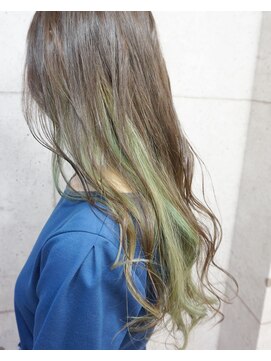 ヘアテリア リュウ 大塚(hair teria ryu) 【Bf→Af】インナーブリーチ1回/インナーカラーライムグリーン