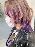 ウルフカット、毛先カラー、パープル、ラベンダー