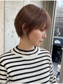 渋谷ダブルブリーチカラーショートカットマロンブラウン韓国ヘア