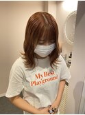 ケアブリーチコーラルオレンジベージュカラー外はねボブ鎖骨ボブ