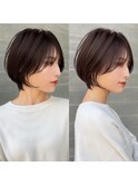 大人可愛い20代30代40代黒髪前下がりショートボブ丸みショート◎