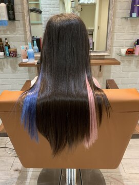 レーヴ ヘアー シエル(Reve hair ciel) 2色のインナーシールエクステ ピンク＆ネイビーブルー 10本