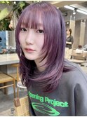 顔周りレイヤーくびれミディアムレイヤーカットラベンダーカラー