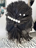 ボブハーフアップ 波ウェーブ 結婚式お呼ばれヘアアレンジ