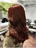 【白石】ブリーチなしワインレッド暖色赤髪艶カラー原宿