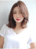 丸顔似合う前髪なし外ハネエアリーミディ色気濡れ髪20代30代