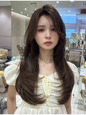 ロングレイヤー 小顔 かき上げ レイヤーカット 2wayバング
