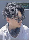 波巻きパーマセンターパートツイストパーマメンズマッシュパーマ
