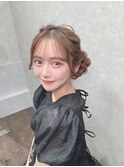 お呼ばれアレンジ　結婚式　お団子アレンジ　ロングヘアアレンジ