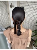 編み下ろし　ローポニー　玉ねぎヘアアレンジ　参列ヘア