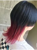 #高知 #美容室 #ウルフ #グラデーション #赤 #黒