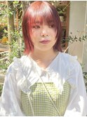 毛利/ミニボブ 外はね 顔まわりレイヤー 暖色 レッドブラウン