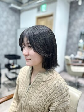 フォンド 津田沼(fond.) 黒髪/グレーベージュ/レイヤーロング/前髪パーマ/津田沼