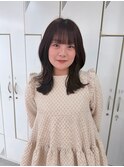 セミロングレイヤー/くびれヘア/オリーブブラウン