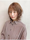プチ波ウェーブ_オリーブカラーハイライトカラー_57187