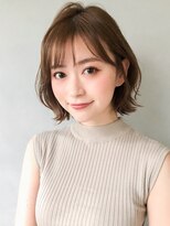 ボブルフ大人かわいいピンクベージュ薄めバングくびれモテ髪