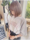 ピンクグレージュ_ハイトーン_ケアブリーチ＿切りっぱなし