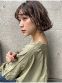 大人ボブ毛先パーマことりベージュ