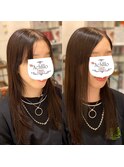 大人女子　透明感ココアブラウン　ひし形ミディアム前髪エクステ
