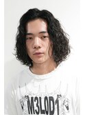 メンズカットアップバングダークアッシュロングパーマ1103