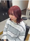 外ハネミディ/デザインカラー/逆グラデーション/レッドカラー