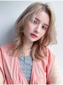 オリーブベージュショートミニボブグレージュブリーチレイヤー