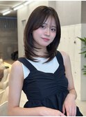 暗髪美髪レイヤーカット韓国ヘア小顔顔まわりレイヤー髪質改善