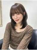 ミディアムレイヤー モカベージュ 髪質改善 顔まわり 前髪