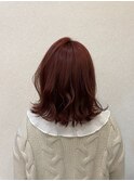 レッドベージュが大人可愛い20代30代40代フラッフィーボブ