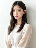 前髪なし 大人可愛い ツヤ髪ストレート 黒髪韓国 小顔レイヤー