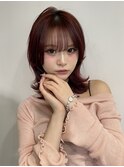 ★大人ミディアム韓国レイヤーくびれ巻き、インペリアルレッド★