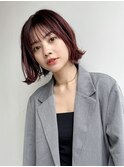 大人ミニボブ前髪あり外ハネ切りっぱなし丸顔面長K20250519